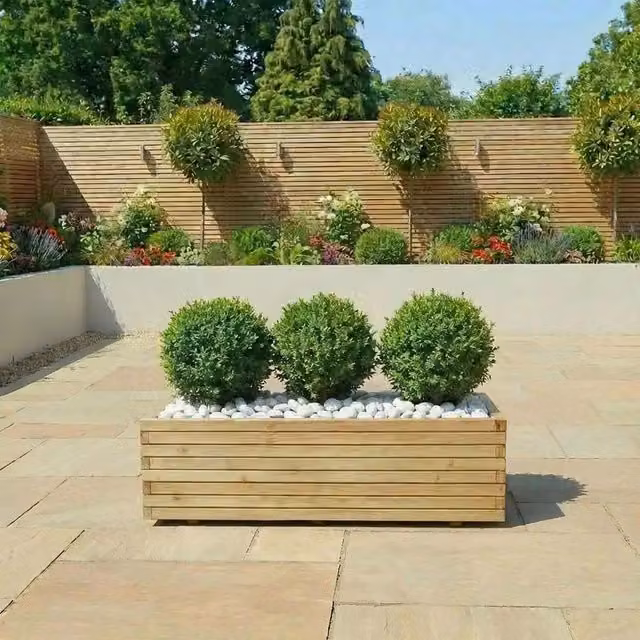 Woven Wood Trough Planter Tub in Brown, W: 120 cm