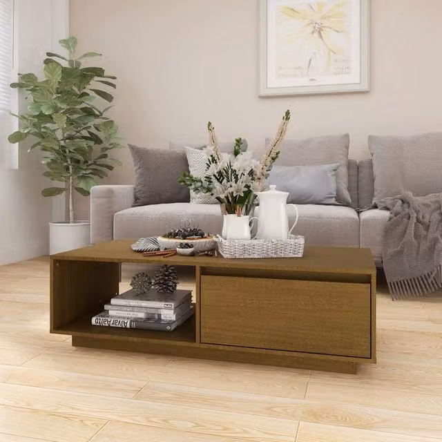 Berkfield Home Modern Rectangular Coffee Table in Honey Brown Solid Pinewood, W: 110 cm, D: 50 cm, H: 33.5 cm – 1