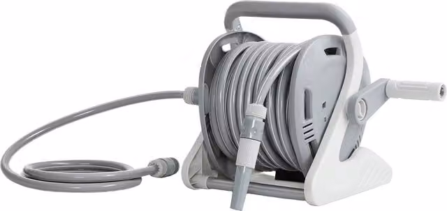 Outsunny Wall Mounted Portable Garden Hose Reel with Crank Handle and Spray Nozzle, Grey – 1