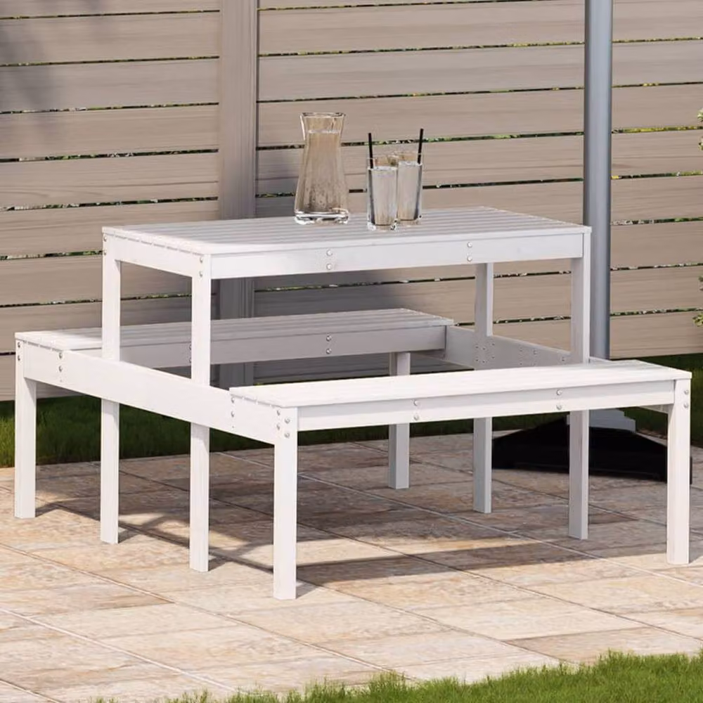 Berkfield Home White Rustic Pine Picnic Table W/D/H: 110 x 134 x 75 cm – 2