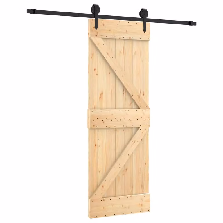 Berkfield Home Rustic Solid Wood Pine Sliding Door with Hardware Set, Brown, W: 70 cm, H: 210 cm
