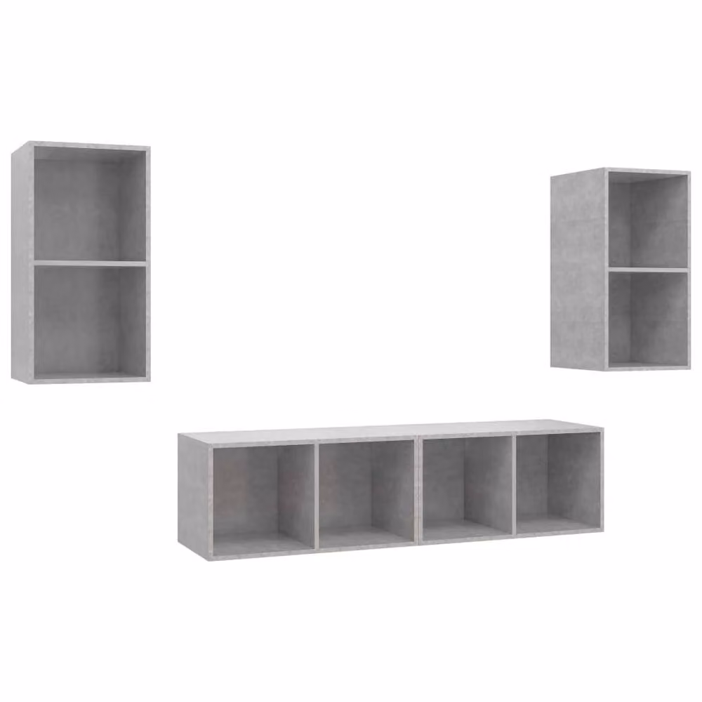Berkfield Home Set of 4 Modern Wall-Mounted TV Cabinets in Concrete Grey MDF – 3