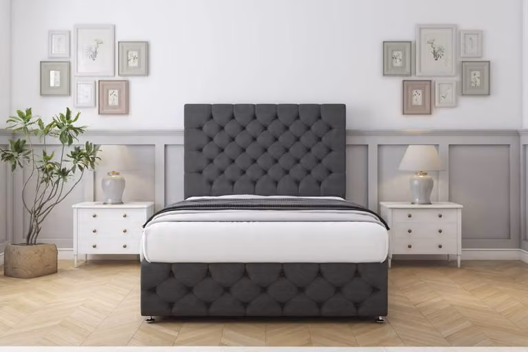 Sloomy Watson Dumfries Divan Bed Set in Dark Grey, King Size, W/D/H: 180 x 200 cm