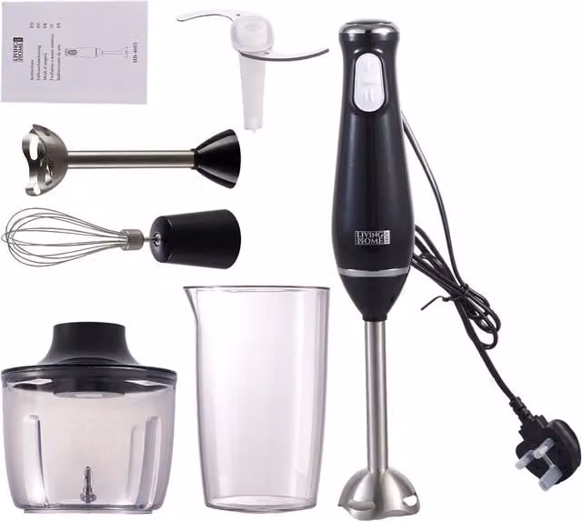 Living and Home 800W 4-in-1 Hand Blender Set with Egg Beater, Whisk, Mincer and Meat Grinder in Black