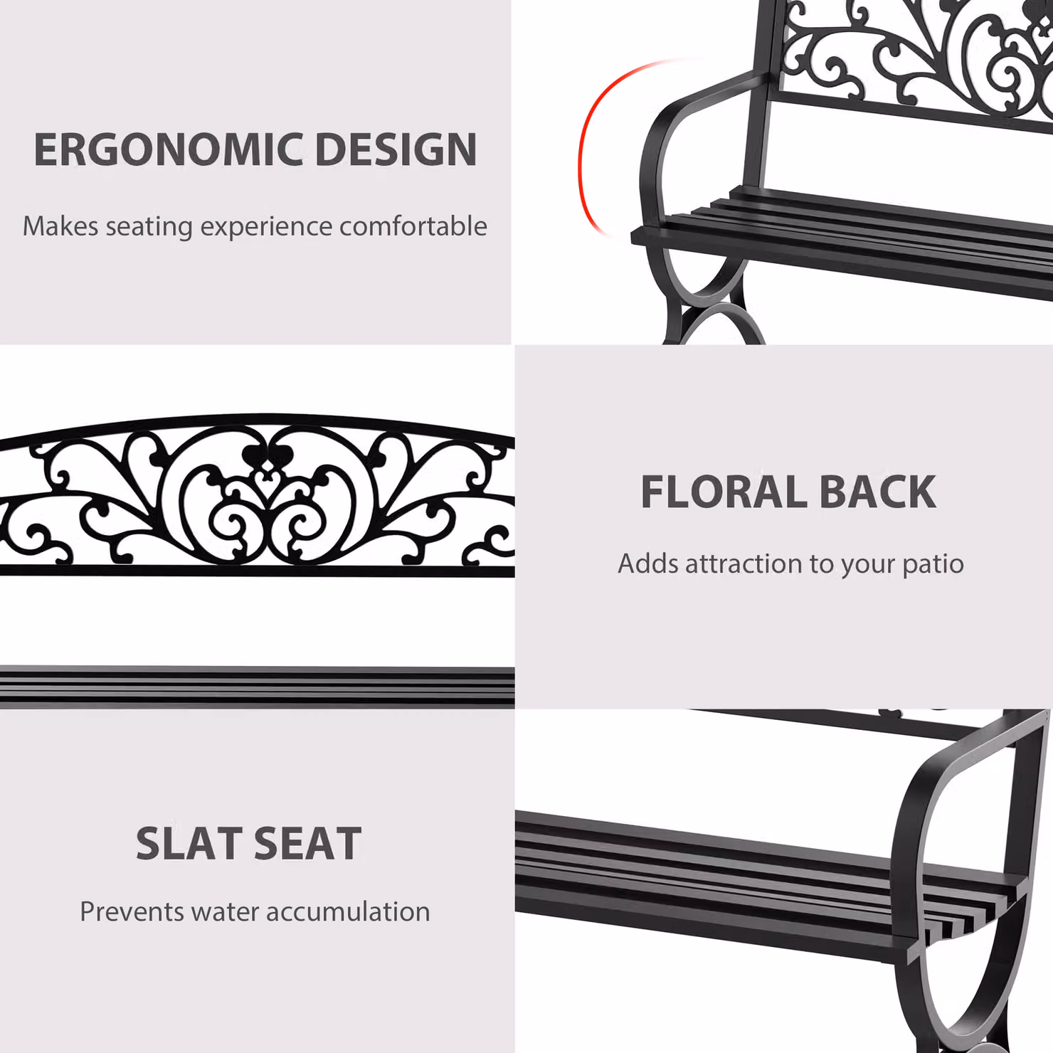 Outsunny 2-Seater Metal Garden Bench in Black – 5