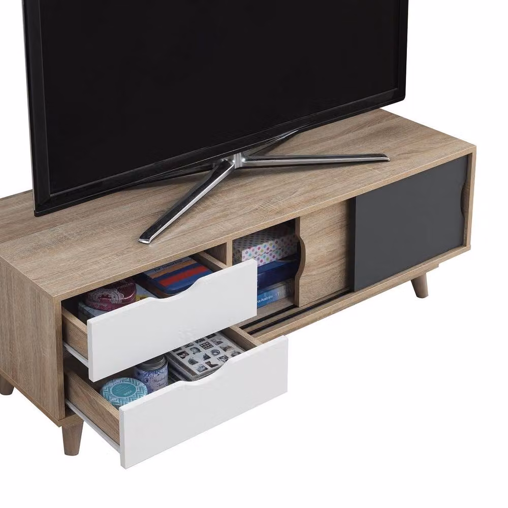Timber Art Design Alford Scandinavian TV Unit Stand with 2 Drawers, Multicolour, W: 120 cm, D: 45 cm, H: 45 cm – 3