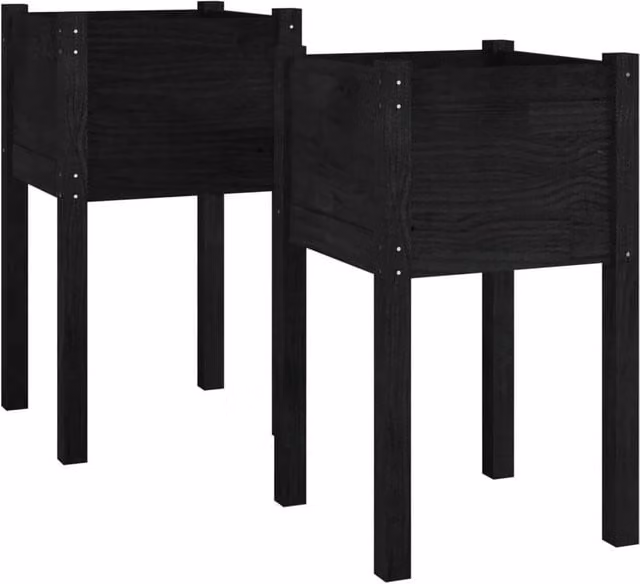 Berkfield Home Garden Planters, 2 Pack, Black Solid Pinewood, W/D/H: 40 x 40 x 70 cm – 1