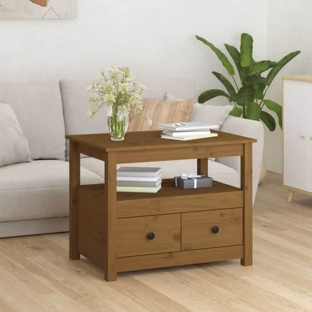 Berkfield Home Beautiful Coffee Table in Honey Brown Solid Pine, W/D/H: 71 x 49 x 55 cm – 1