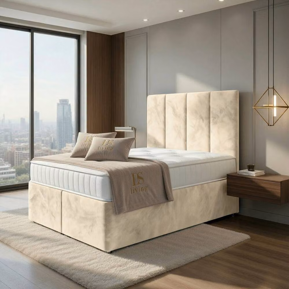 DS Living Harmony Cream Upholstered Velvet Ottoman Bed, W: 140 cm, L: 200 cm – 3