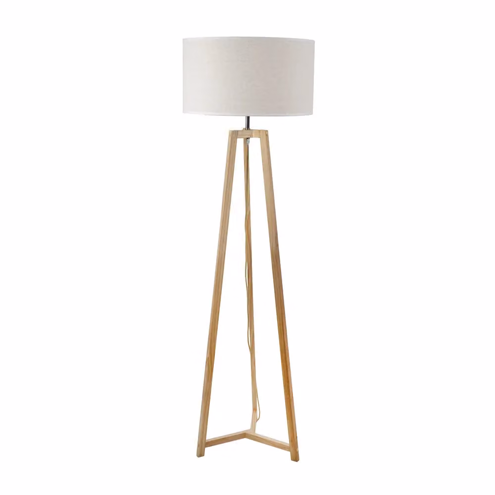 ValueLights Lottie Natural Wood Tripod Floor Lamp with White Fabric Cylinder Shade, H 149 x W 45 cm – 2