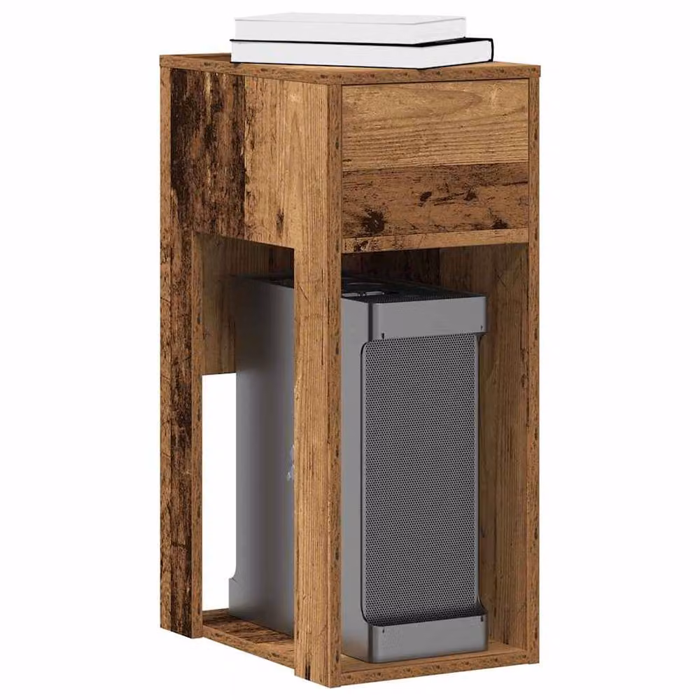Berkfield Home Computer Tower Stand with Drawer in Brown Old Wood W/D/H: 30 x 44 x 74 cm – 2