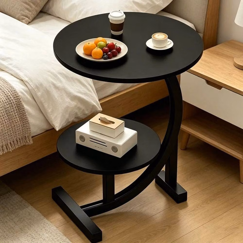 EONLION Black 2 Tier C Shaped Side Table with Round Top – 4