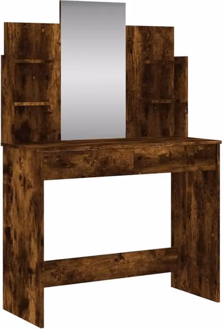 Berkfield Home Dressing Table with Mirror in Smoked Oak Brown, W/D/H: 96 x 39 x 142 cm – 1