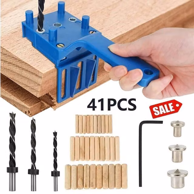 VOGREX Blue Doweling Jig Set with Wood Dowel Drilling Hole Saw and Drill Guide Kit – 1