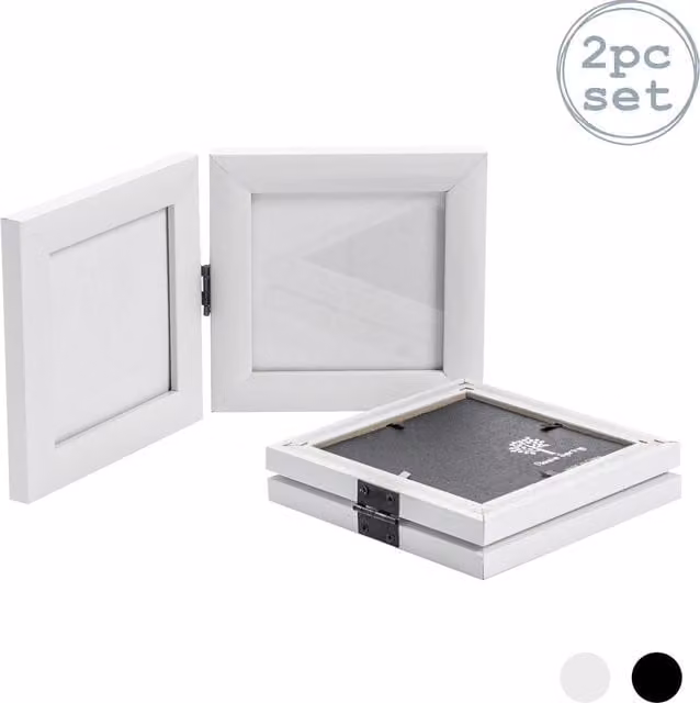 Nicola Spring Modern White Folding 2 Photo Frame, Square Tabletop Plastic Design, 10.16 x 10.16 cm