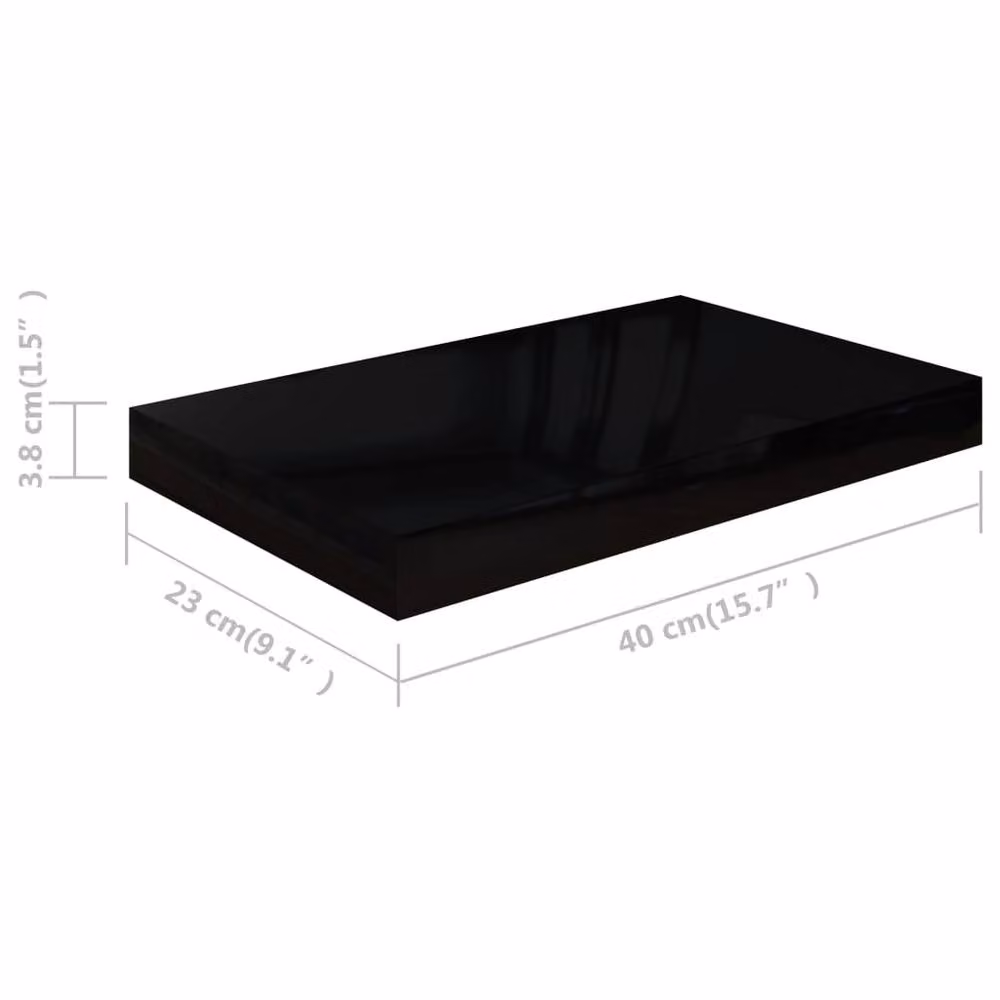 Berkfield Home Floating Wall Shelf in High Gloss Black, W: 40 cm, D: 23 cm, H: 3.8 cm – 4