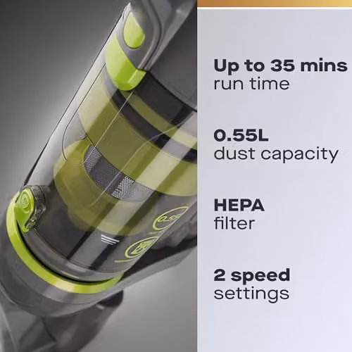 Daewoo Tornado 2-in-1 Cordless Upright and Handheld Vacuum Cleaner in Grey with Cyclonic Suction, 35 Minute Run Time and 0.55L Dust Tank – 2