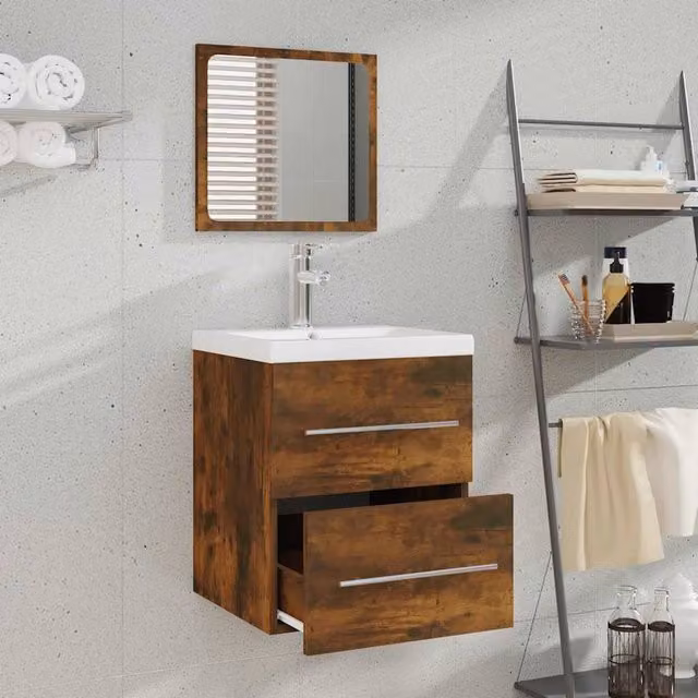 Berkfield Home Stylish Bathroom Cabinet with Mirror in Smoked Oak Brown, W: 41 cm, D: 38.5 cm, H: 48 cm