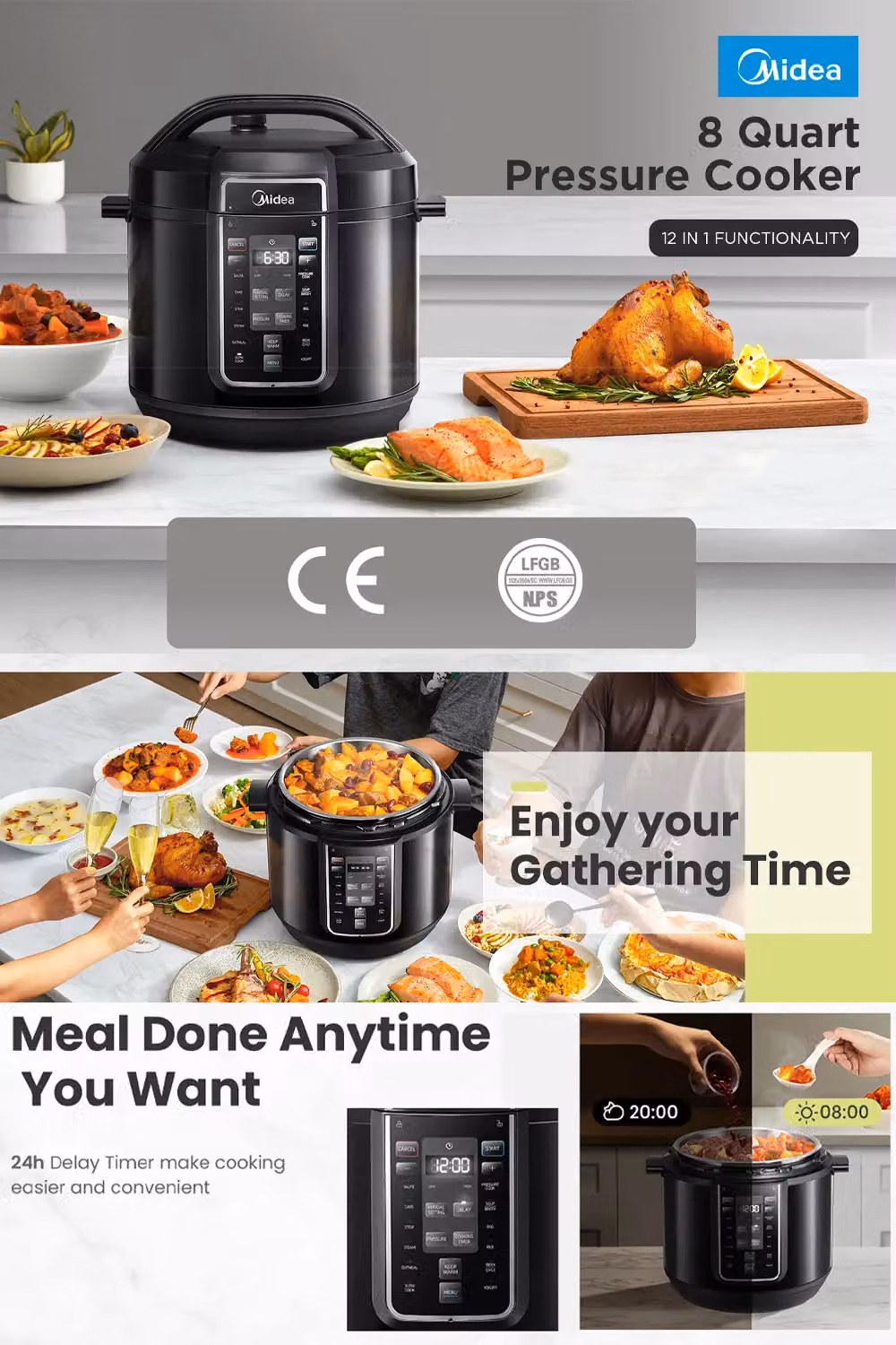 Living and Home 7.6L Electric Pressure Cooker, Yogurt Maker and Rice Cooker with 12 Presets, Black – 2