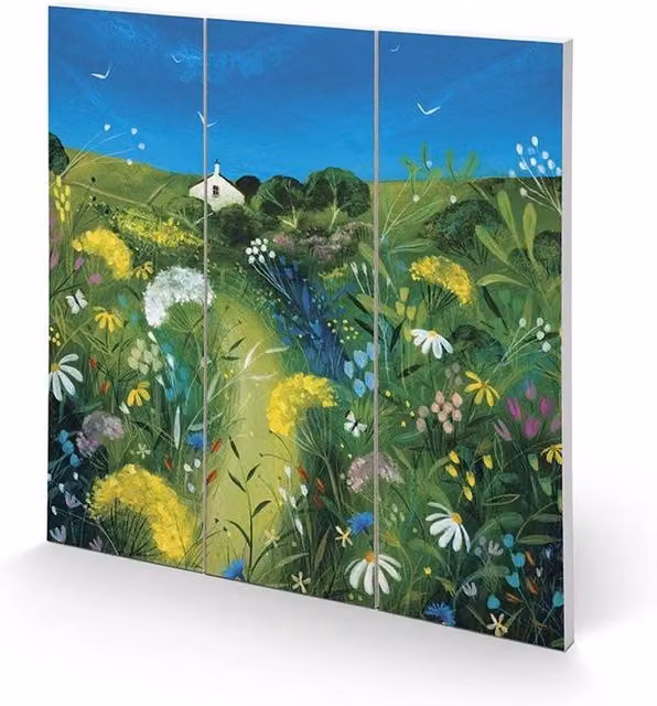 Julia Crossland Meadow Cottage Square Multicolour Wood Wall Plaque