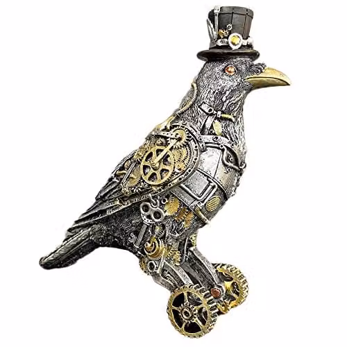 Darthome Steampunk Crow Industrial Resin Decorative Sculpture in Silver, Bronze and Gold, Height: 27 cm