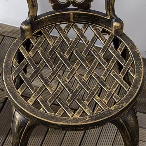 Outsunny 3 Piece Cast Aluminium Garden Bistro Set in Bronze with Parasol Hole – 6