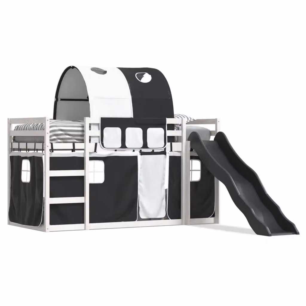 Berkfield Home Solid Wood Bunk Bed with Slide in White and Black, W/D/H: 90 x 200 cm – 2