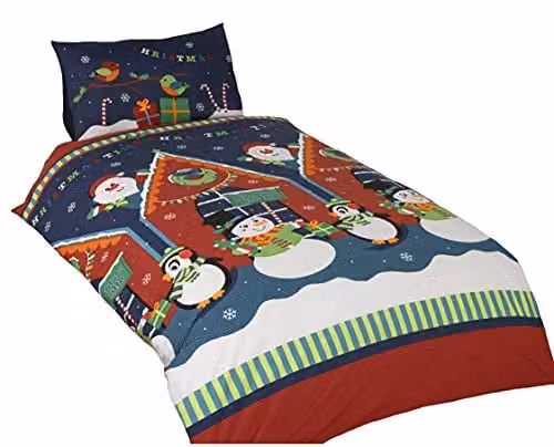 Rapport Home Santa's Grotto Christmas Duvet Cover and Pillowcase Set, Red and Multicolour, Toddler
