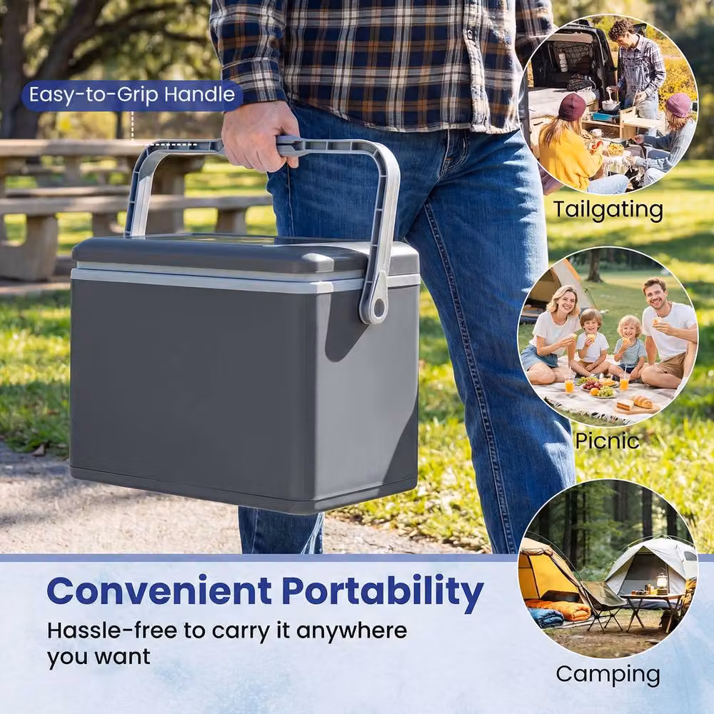 Costway Portable Hard Cooler 12L Injection Moulded Insulated Ice Chest in Grey – 6