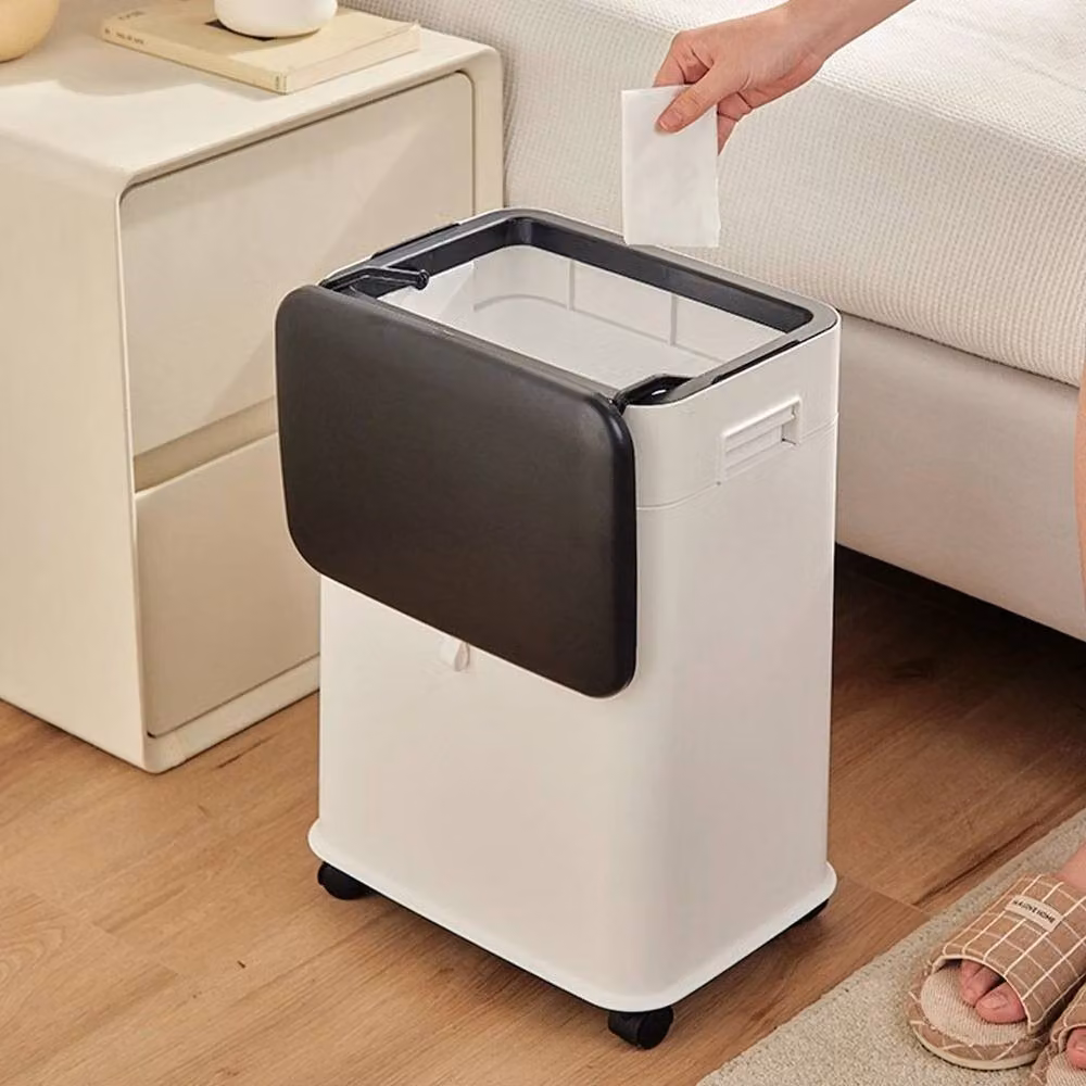 NESTLUNE 20 L Adjustable Mobile Kitchen Waste Bin with Flip Lid, White, H: 73 cm, W: 15 cm, D: 15 cm – 3