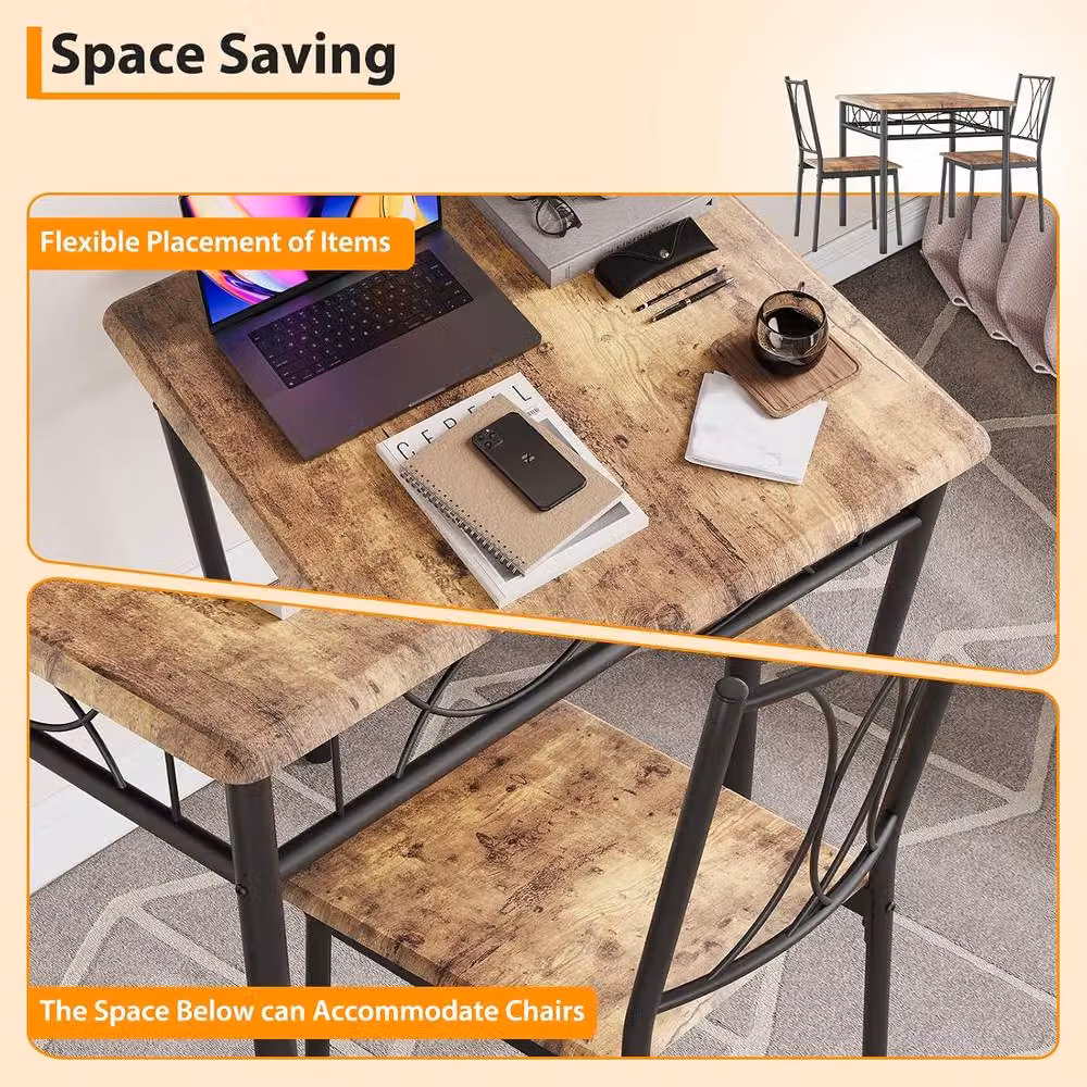 London Boutique 3-Piece Rectangular Dining Table Set with 2 High Back Chairs in Brown – 5