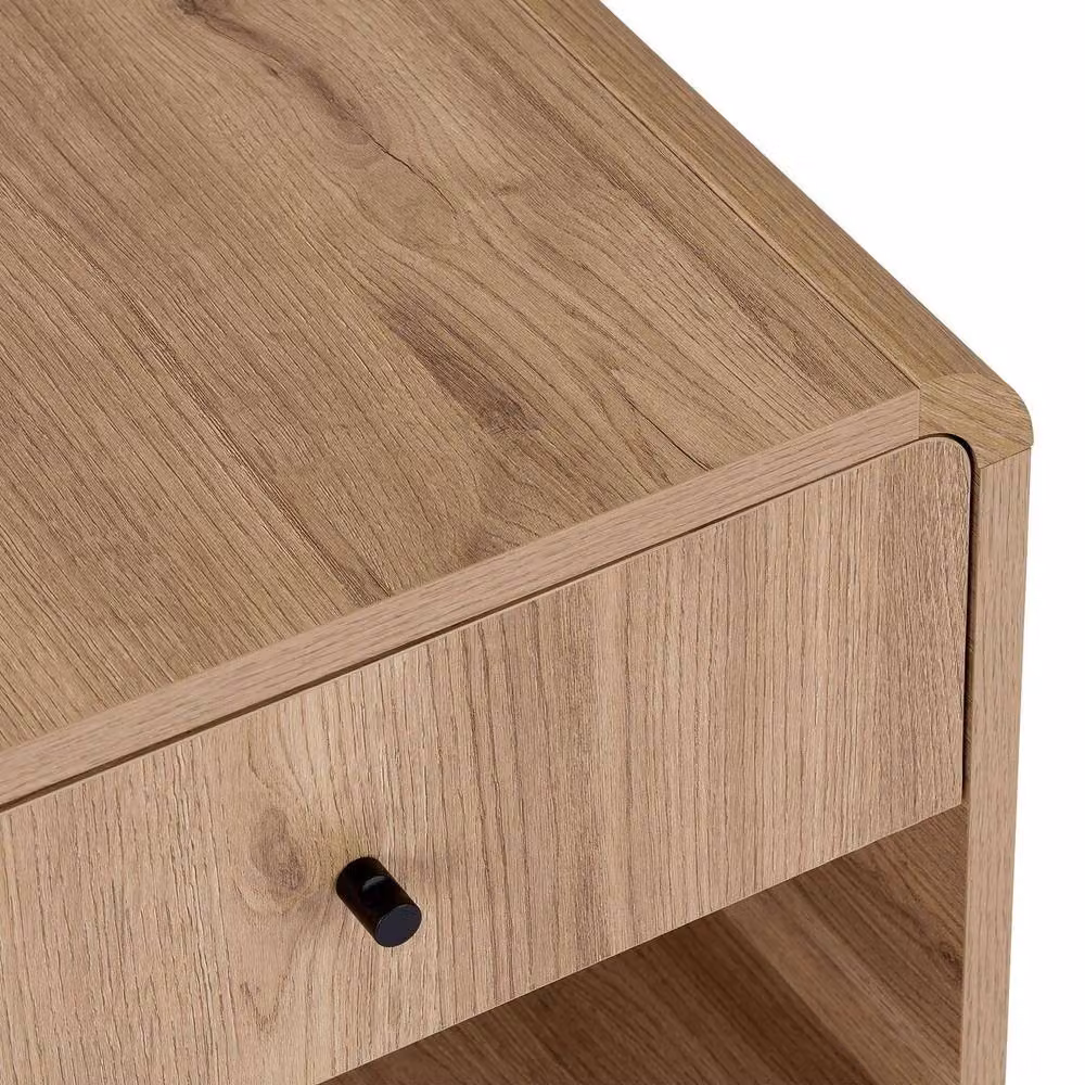 CALICOSY Bedside Table with 1 Drawer and 1 Niche in Light Oak – 4