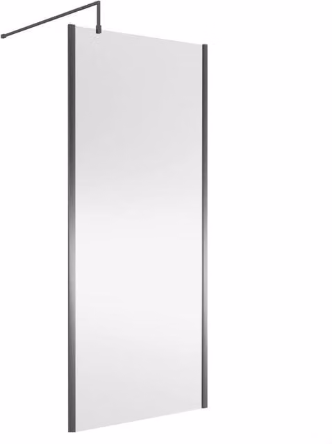 Balterley Frameless Single Panel Wetroom Screen with Support Bar, Silver and Clear Glass, W: 900 mm, H: 1850 mm, D: 8 mm
