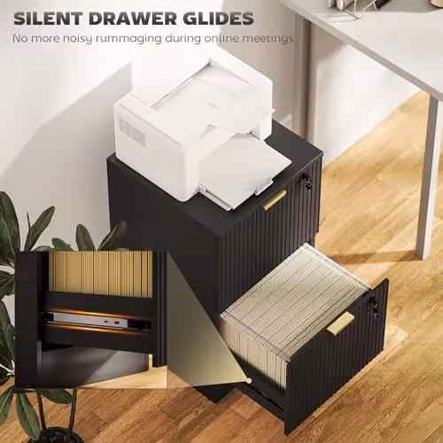 HOMCOM Modern Black and Gold 2 Drawer Filing Cabinet with Lockable Drawers and Hanging Rails, W/D/H: 40 x 40 x 71 cm – 5