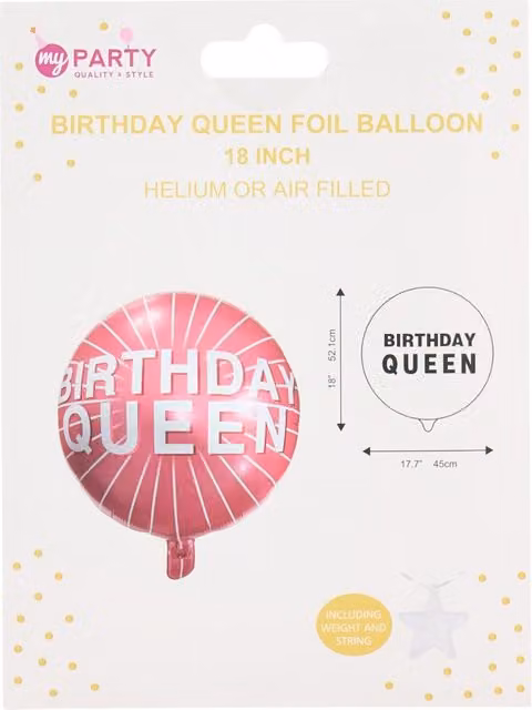 My Party Birthday Queen Pink Foil Letter Balloon