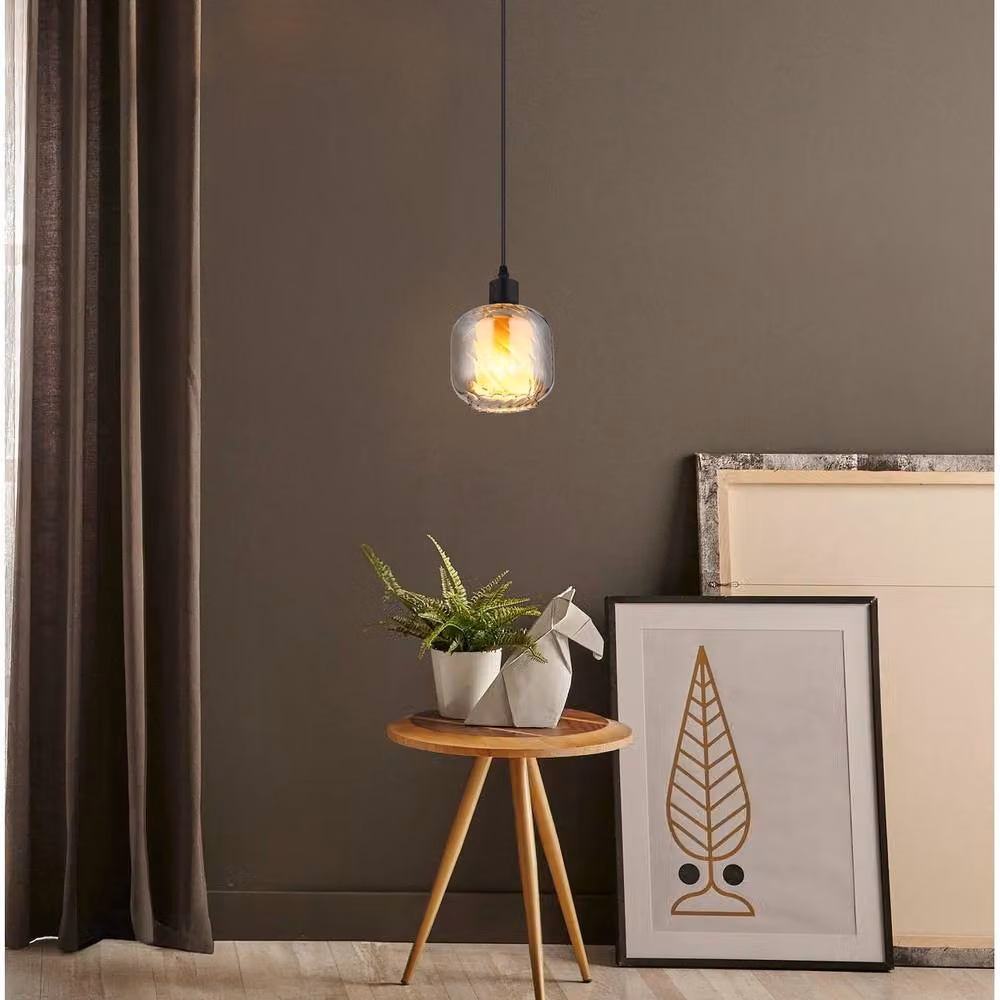 Netlighting Xia Dome Pendant Light in Matt Black with Grey Glass Shade, E27, Height Adjustable – 5