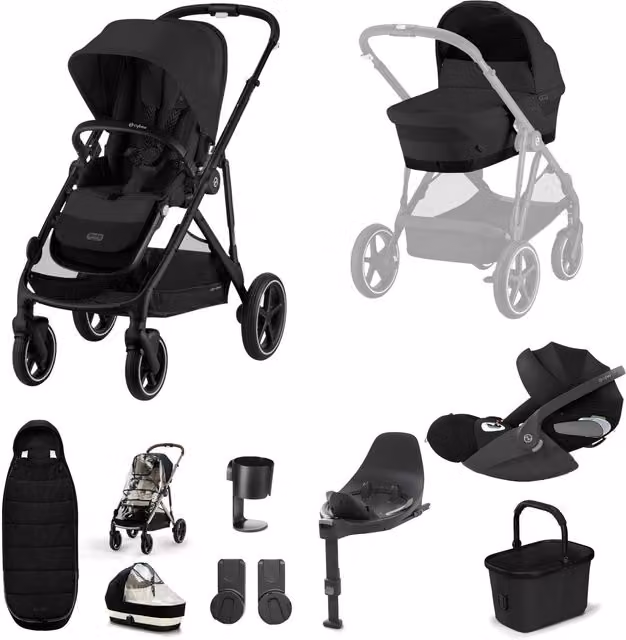 Cybex Gazelle S Pushchair Bundle with Cybex Cloud T i-Size Rotating Baby Car Seat, Carrycot and Isofix Base, 7 Pieces, Moon Black