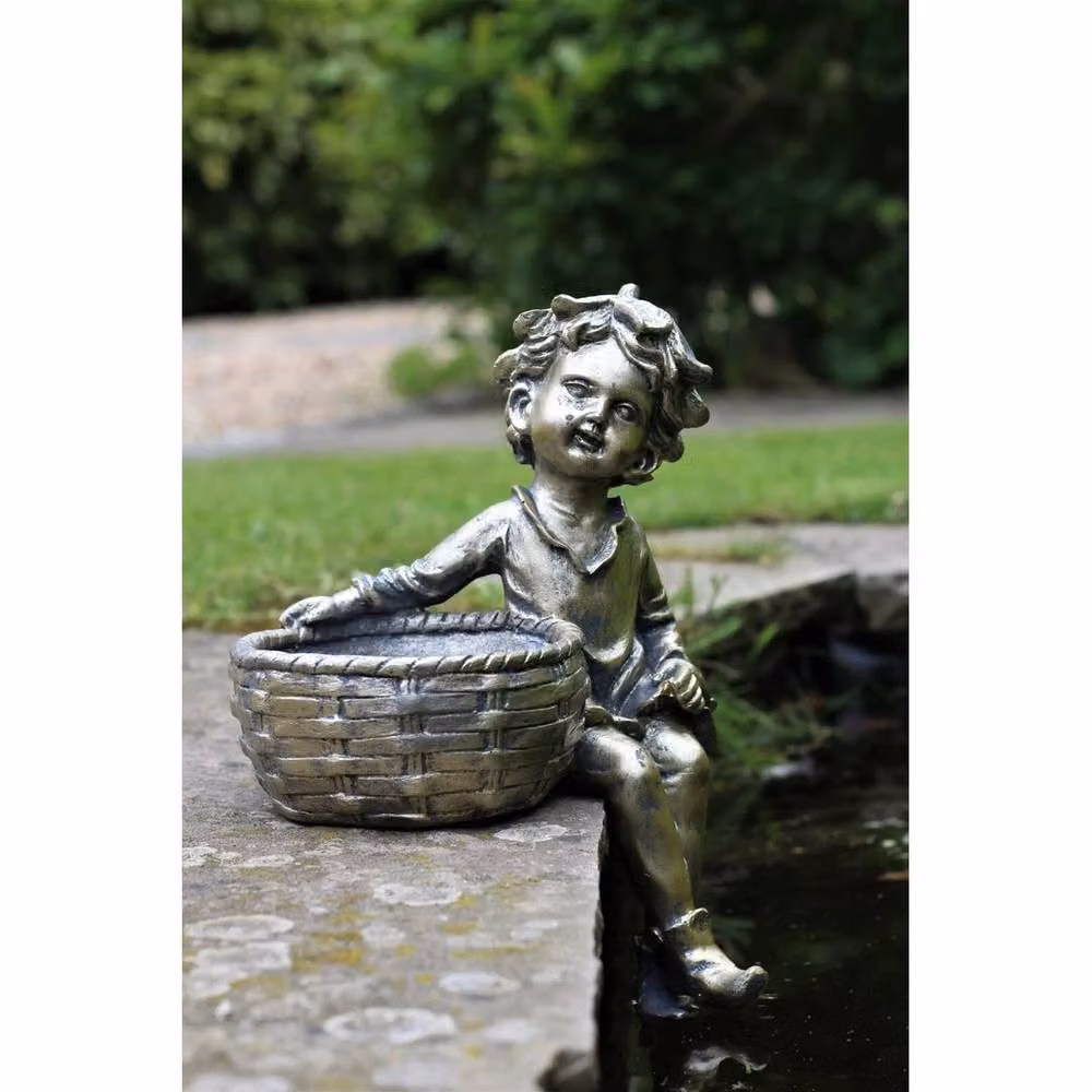 SPETLEK Boy Cherub Garden Ornament in Grey – 5
