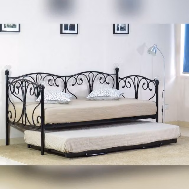 Comfy Living Ltd Metal Crystal Finial Day Bed in Black, W/D/H: 80 x 200 cm