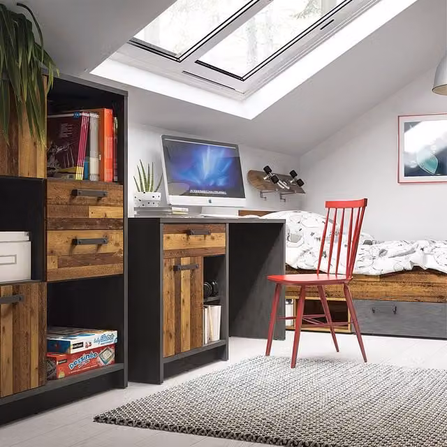 Furniture To Go Brooklyn Industrial Writing Desk with 1 Door and 1 Drawer in Black and Oak