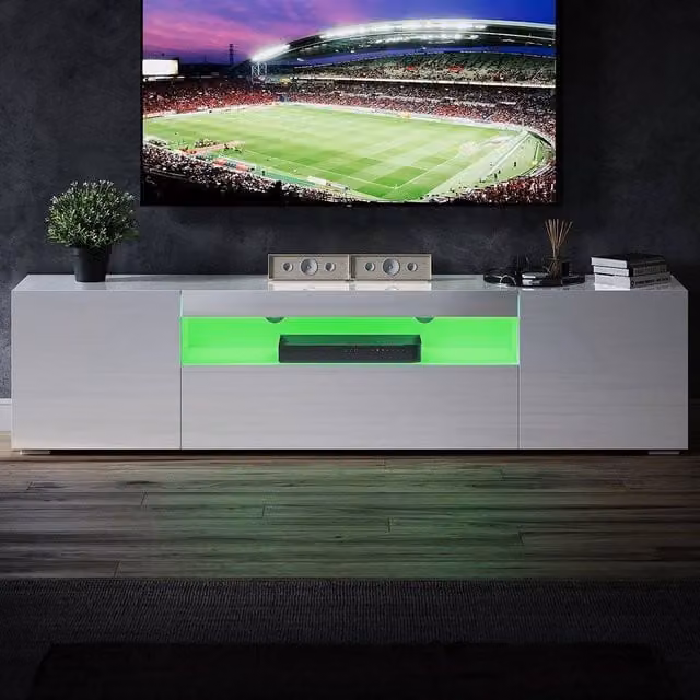 FORGEVIO Modern High Gloss White TV Stand Cabinet Unit W/D/H: 200 x 49 x 40 cm