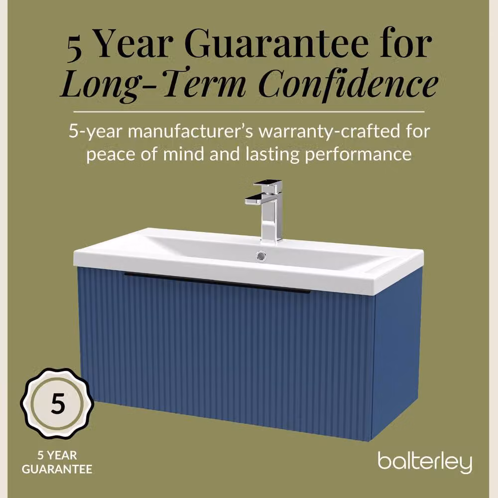 Balterley Fluted Front Wall Hung 1 Drawer Vanity Basin Unit in Satin Blue, W: 80 cm – 4