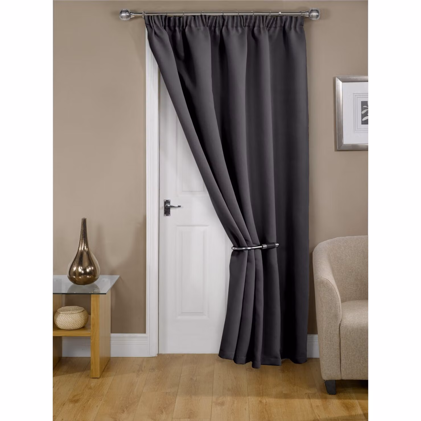 Emma Barclay Thermal Blackout Eyelet Fabric Panel Curtain in Anthracite Grey, Width: 168 cm – 2