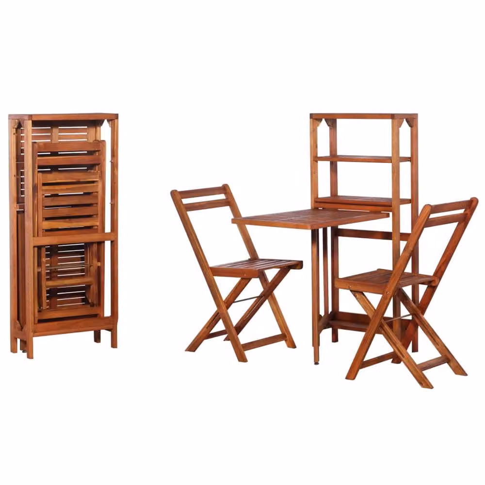 Berkfield Home 3 Piece Folding Bistro Set in Brown Oiled Solid Acacia Wood – 2