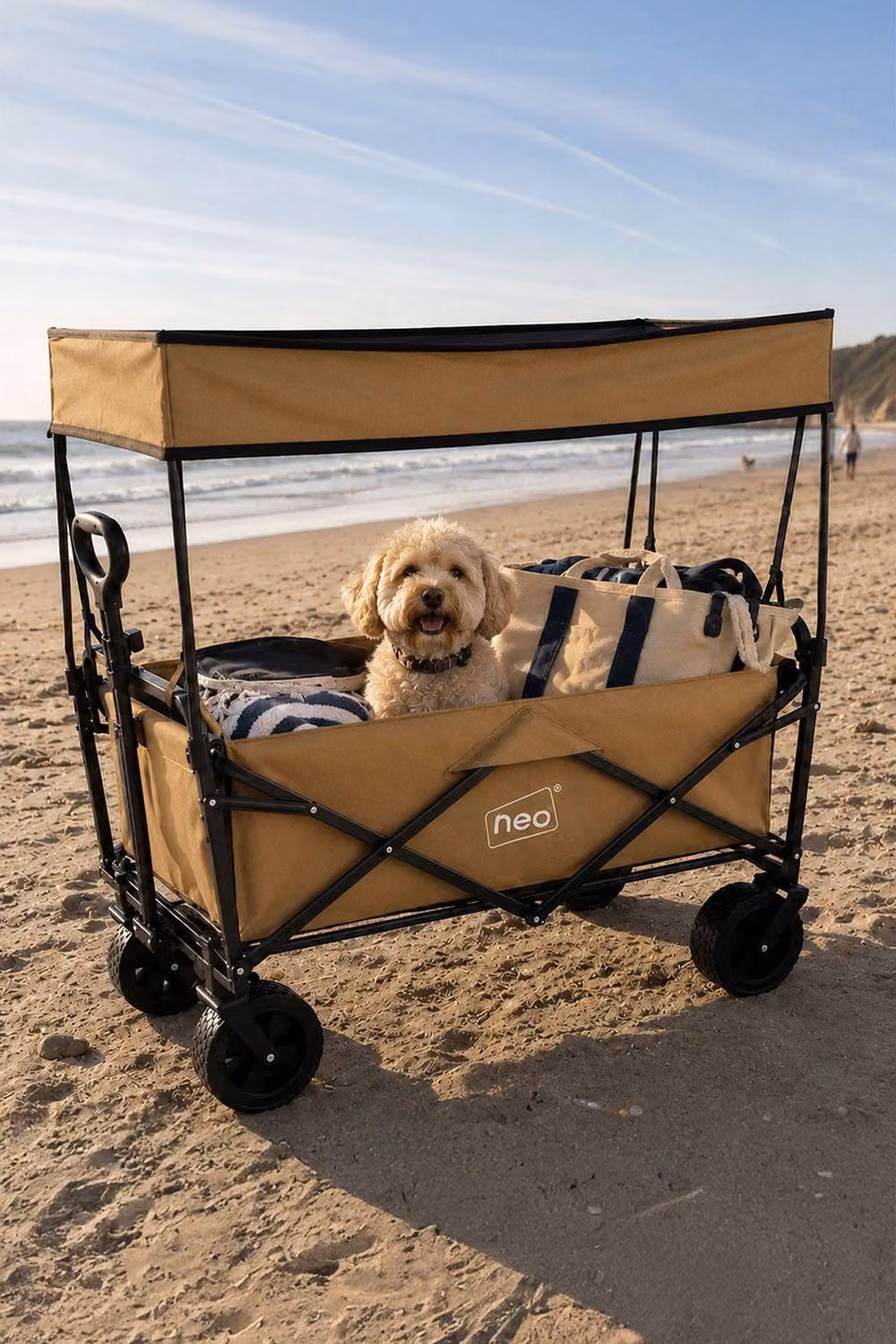 Neo Folding Garden Cart with Canopy in Khaki, 140L Capacity – 2