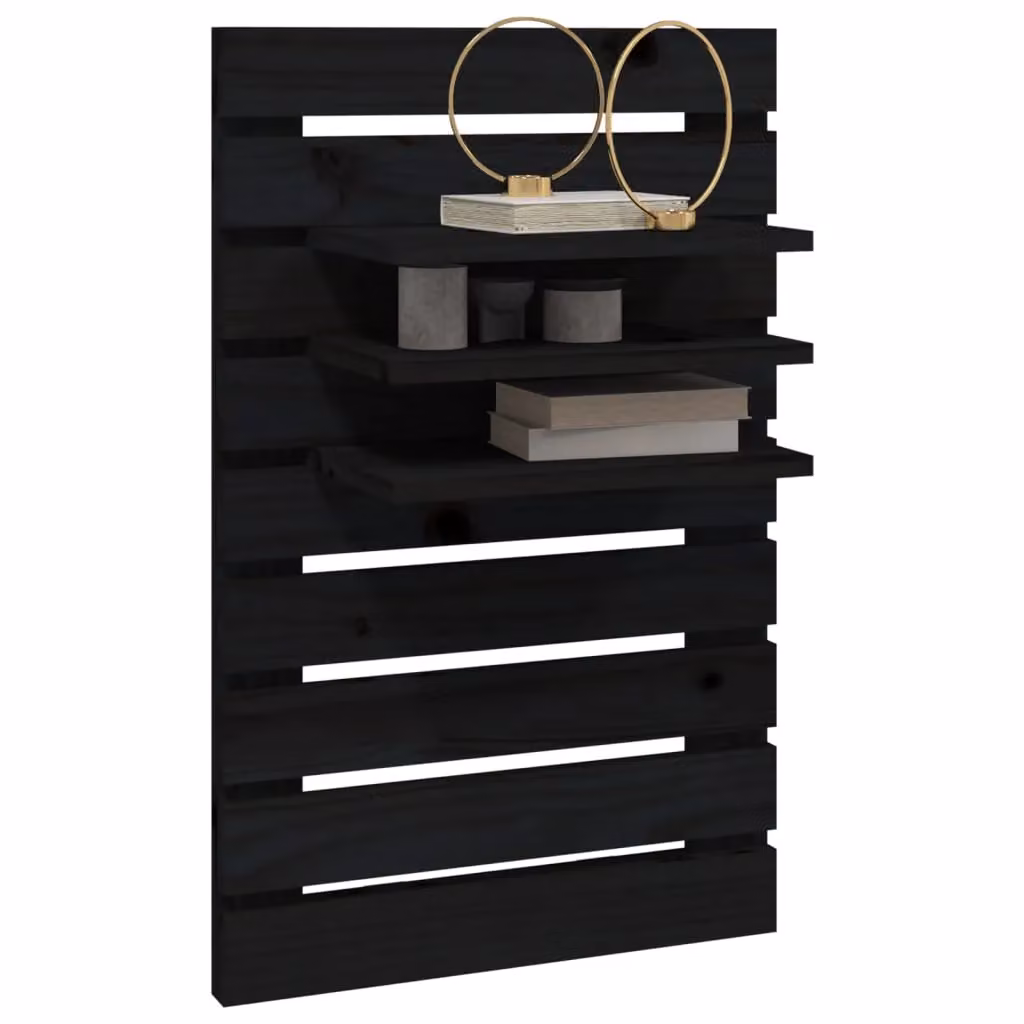 Berkfield Home Set of 2 Black Solid Pine Wall-mounted Bedside Shelves – 4