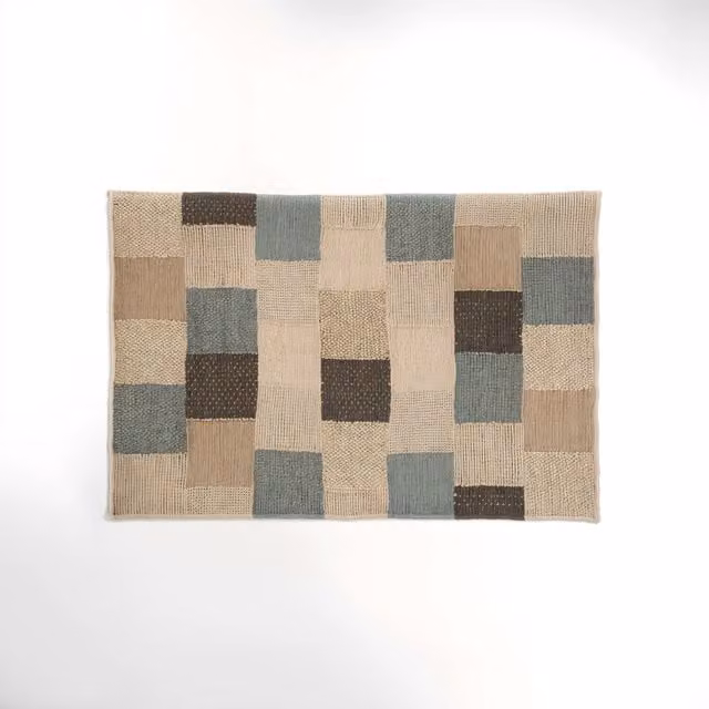 Orsina Large Modern Patchwork Woven Area Rug, Wool and Cotton Blend, Beige, Brown and Grey, W240 x D150 cm