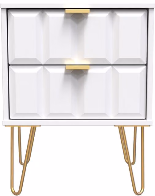 2 U Metro Ready Assembled 2 Drawer Bedside Cabinet in White and Gold