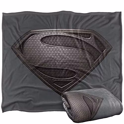 Logovision Warner Brothers Man of Steel Logo Super Soft Fleece Throw Blanket in White, W/D/H: 152 x 127 cm – 1