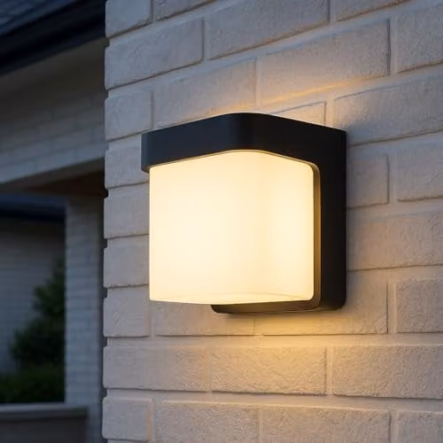 CGC Lighting Black Square LED Outdoor Wall Light with Cool White Light, IP65 Waterproof Polycarbonate Construction for Garden and Hallway – 1